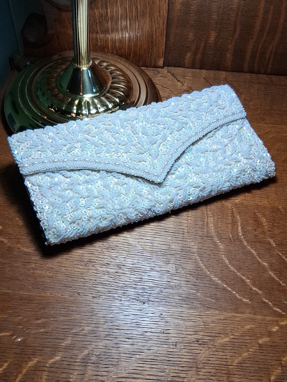 Sequin Beaded White Evening Clutch